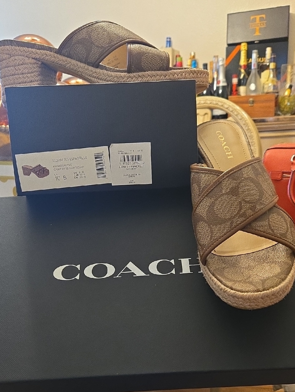 Coach Brown Monogram Espadrille Platform Sandals